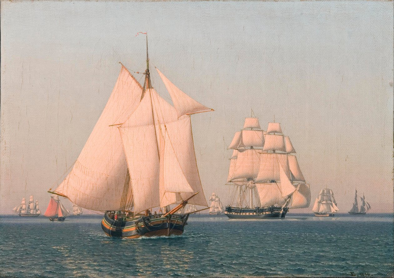 Skibe under sejl i en let brise på en klar sommer eftermiddag af Christoffer Wilhelm Eckersberg
