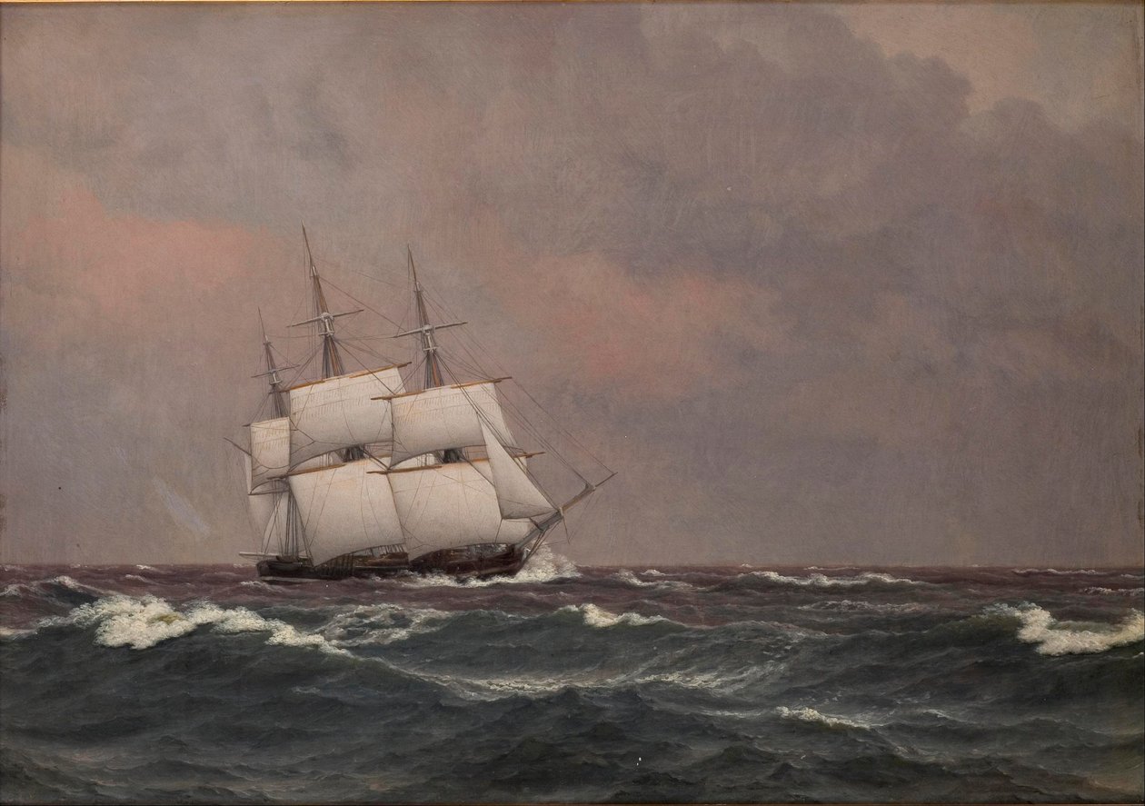 Korvetten Najaden i hård sø. af Christoffer Wilhelm Eckersberg