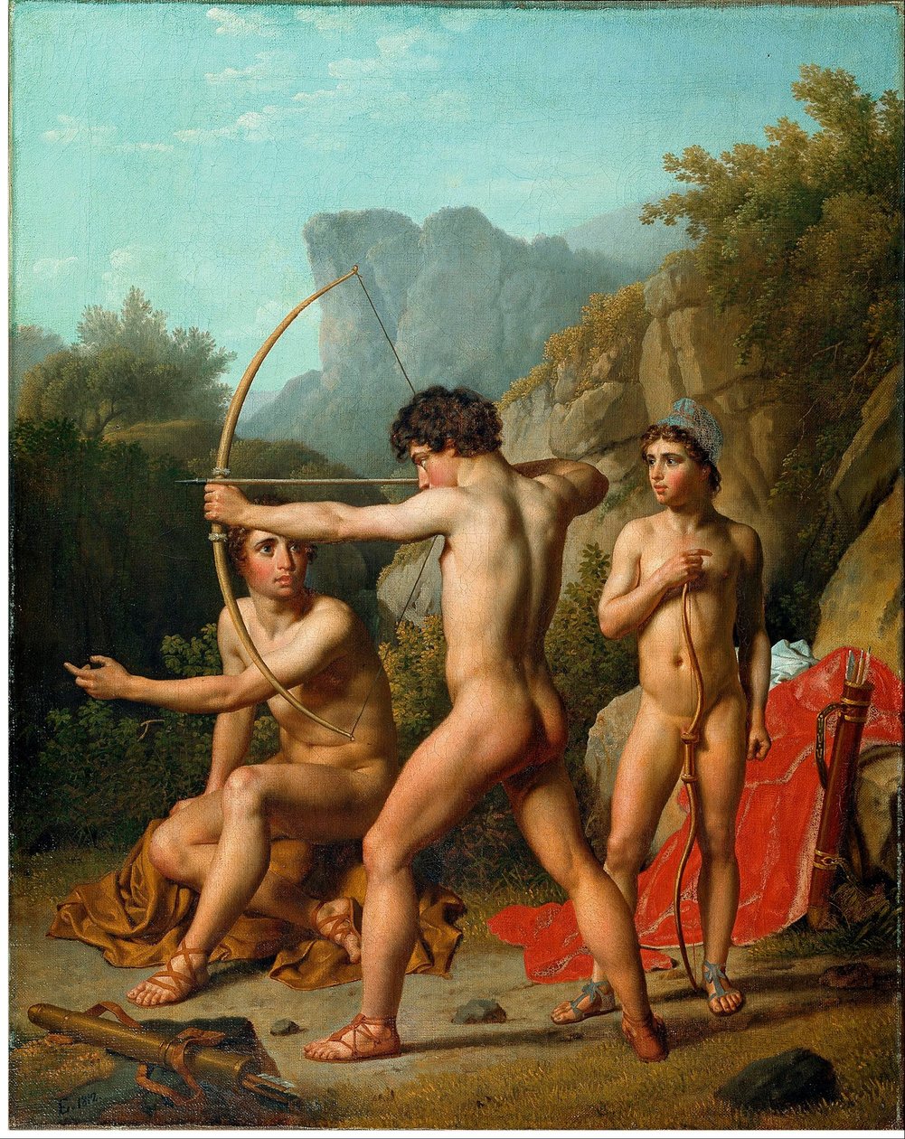 Tre spartanske drenge øver sig i bueskydning af Christoffer Wilhelm Eckersberg