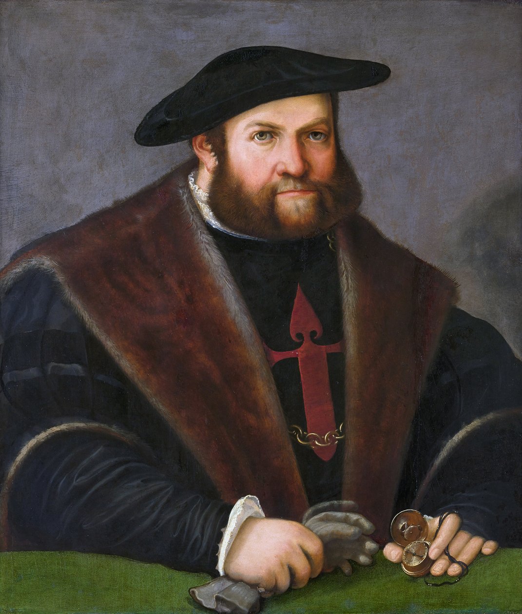 Tysk: Portræt af Ulrich Ehinger (1485-1537) (Portræt af en Santiago-ridder) Ulrich Ehinger som ridder af Santiago-ordenen af Christoph Amberger
