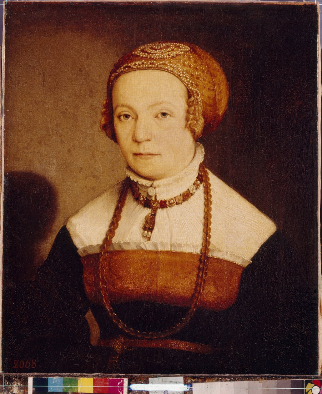 Portræt af en kvinde. Maleri af Christoph Amberger (omkring 1500-1562), olie på træ, efter 1548. Tysk kunst af Christoph Amberger