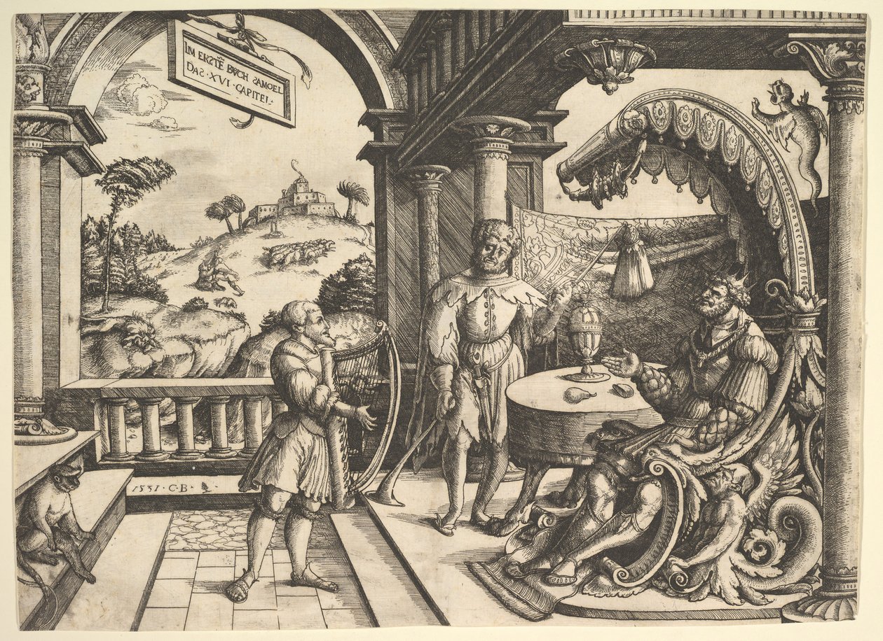 David spiller på harpe før Saul, 1531. af Christoph Bockstorffer