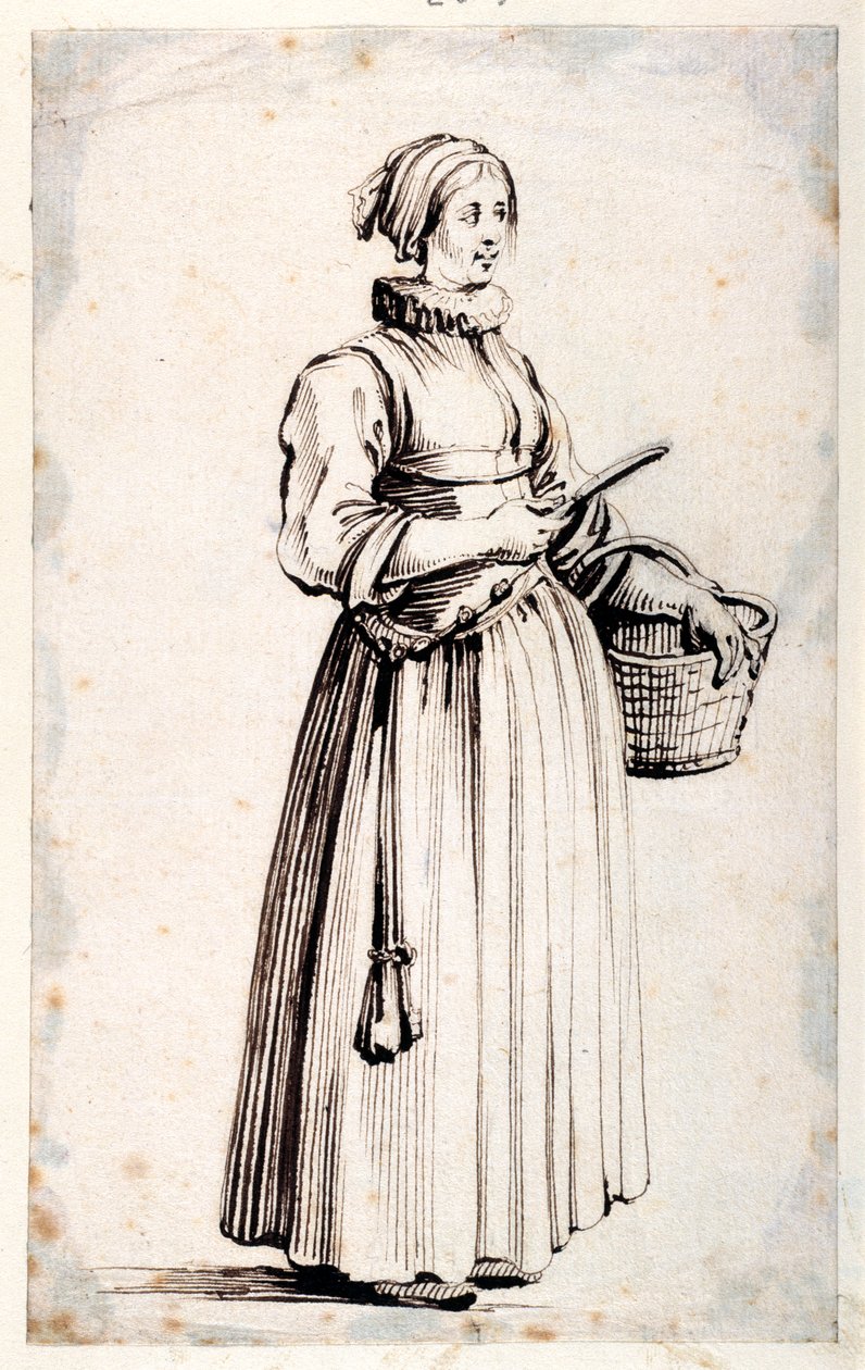 Figur med kurv og kniv (pen og brunt blæk på papir) af Kosma Sergejewitsch Petrow Wodkin