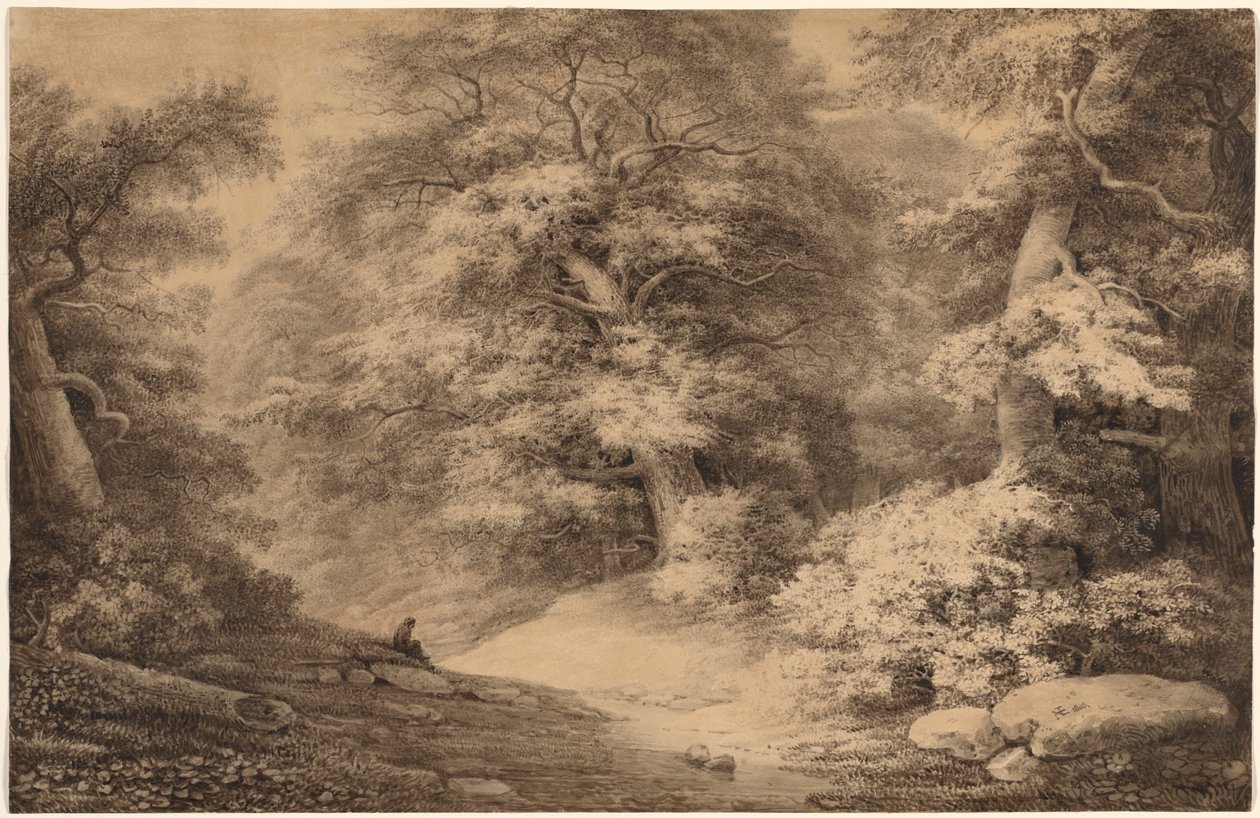 En bøgeskov med en hvilende rejsende, 1803. af Christoph Nathe