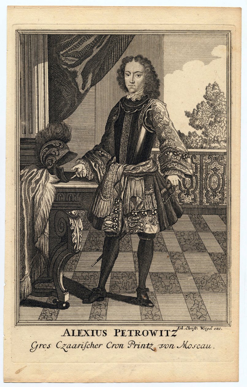 Portræt af Tsarevich Alexei Petrovich af Rusland (1690-1718) (Alexis Petrovitch Romanov) - Wiegel, Christoph (1654-1725) - 1710 - Kobberstik - 31,2x19,7 - Privat samling af Christoph Weigel