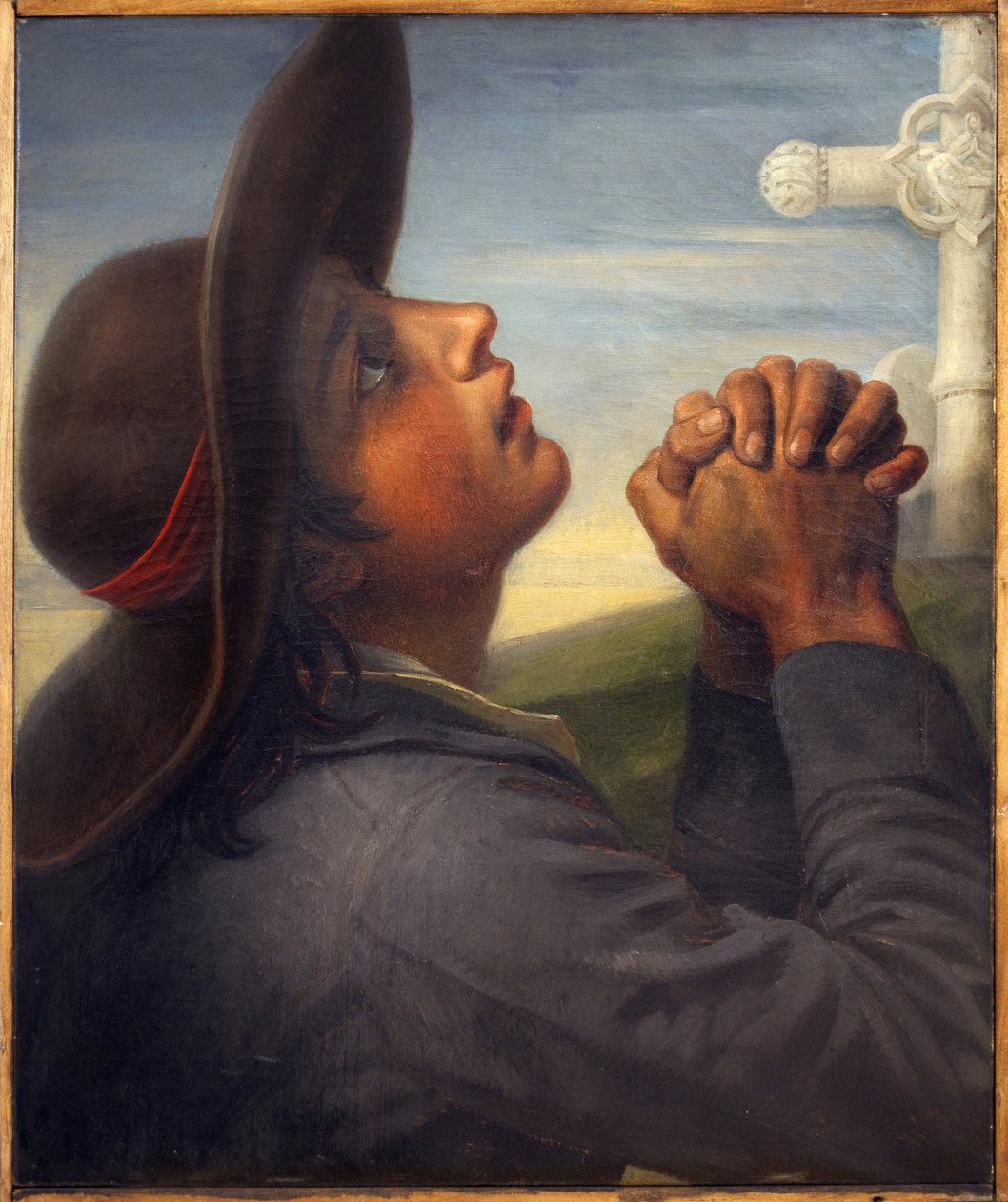 Bondehoved solgt. Maleri af Thomas Degeorge (1786-1854), olie på lærred, ca. 1830, studie til maleriet Bonchamps død. fransk kunst af Christophe Thomas Degeorge