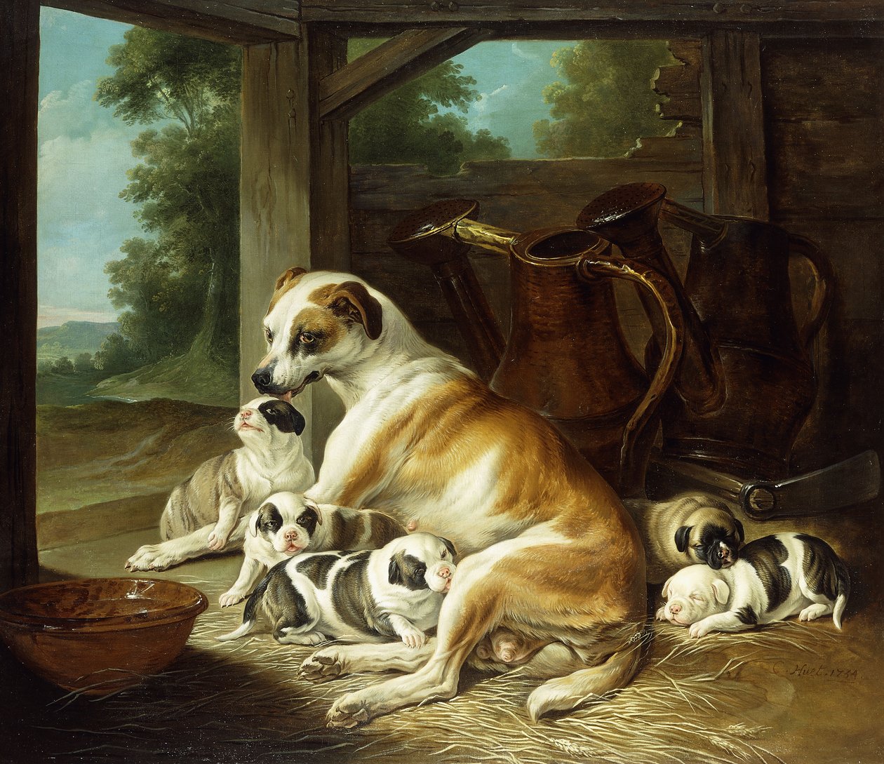 En mor med sine hvalpe, 1734 af Christophe Huet