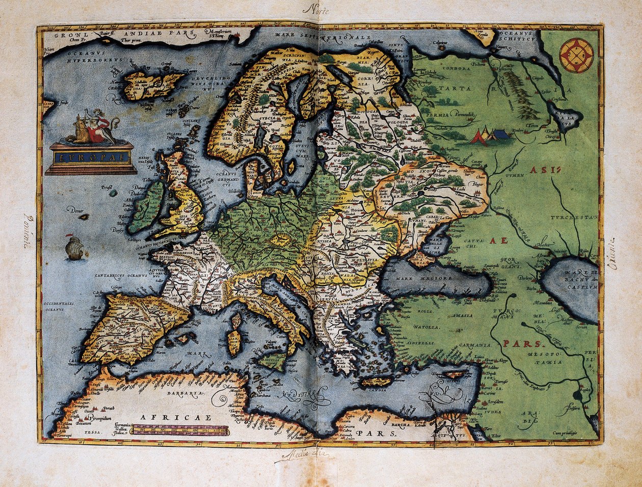Kort over Europa. 1588 (farvet radering) af Christophe Plantin