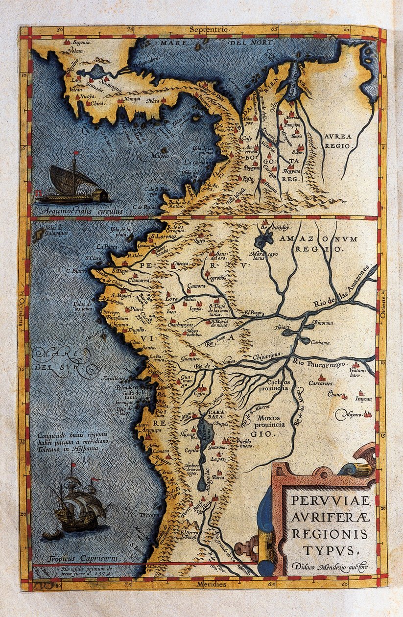 Kort over Peru, fra optegnelserne om Hernando de Sotos ekspedition i 1570 af Christophe Plantin