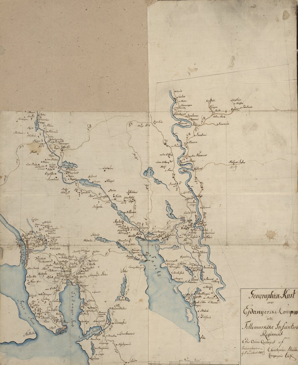 Geographisk Kart over Ejdangerske Compagnie udi Tellemarkske Infanterie af Christopher Budde