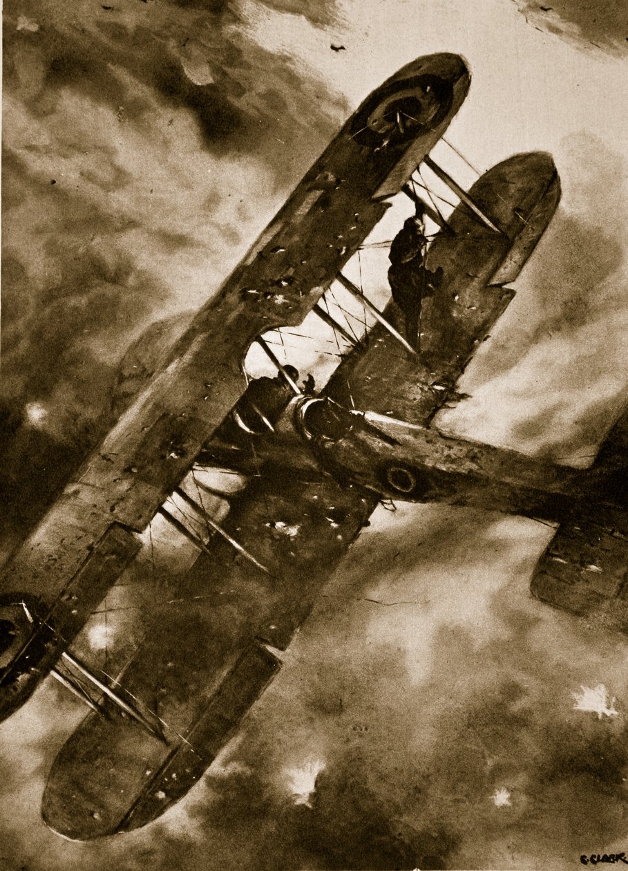 Uforfærdelig britisk observatørs balancegang i luften under et voldsomt angreb fra "Archies", 1914-19 af Christopher Clark