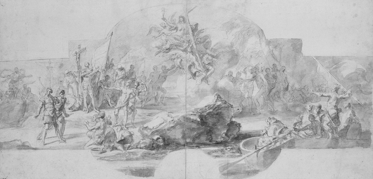 The Landing of Columbus i Amerika, undersøgelse til et maleri (ødelagt i 1777) til Sala del Minor ... af Christopher Columbus