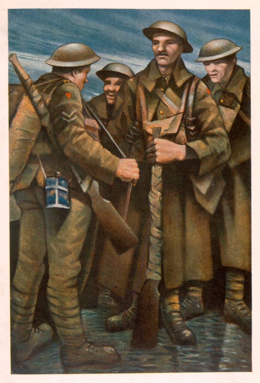 En gruppe soldater, fra British Artists at the Front, fortsættelse af The Western Front, 1918 af Christopher Richard Wynne Nevinson