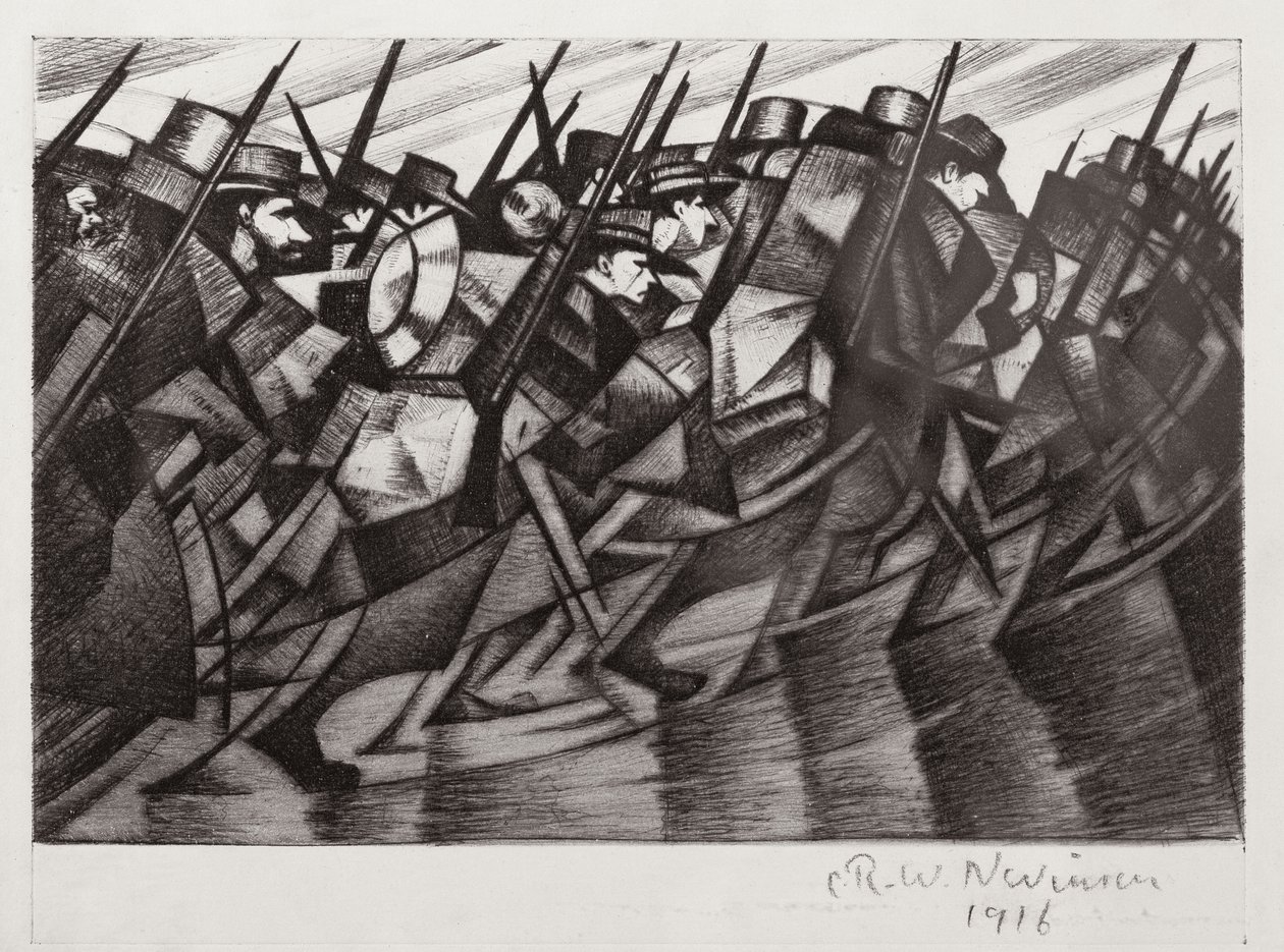 Tropper på vej tilbage til skyttegravene, 1916 af Christopher Richard Wynne Nevinson