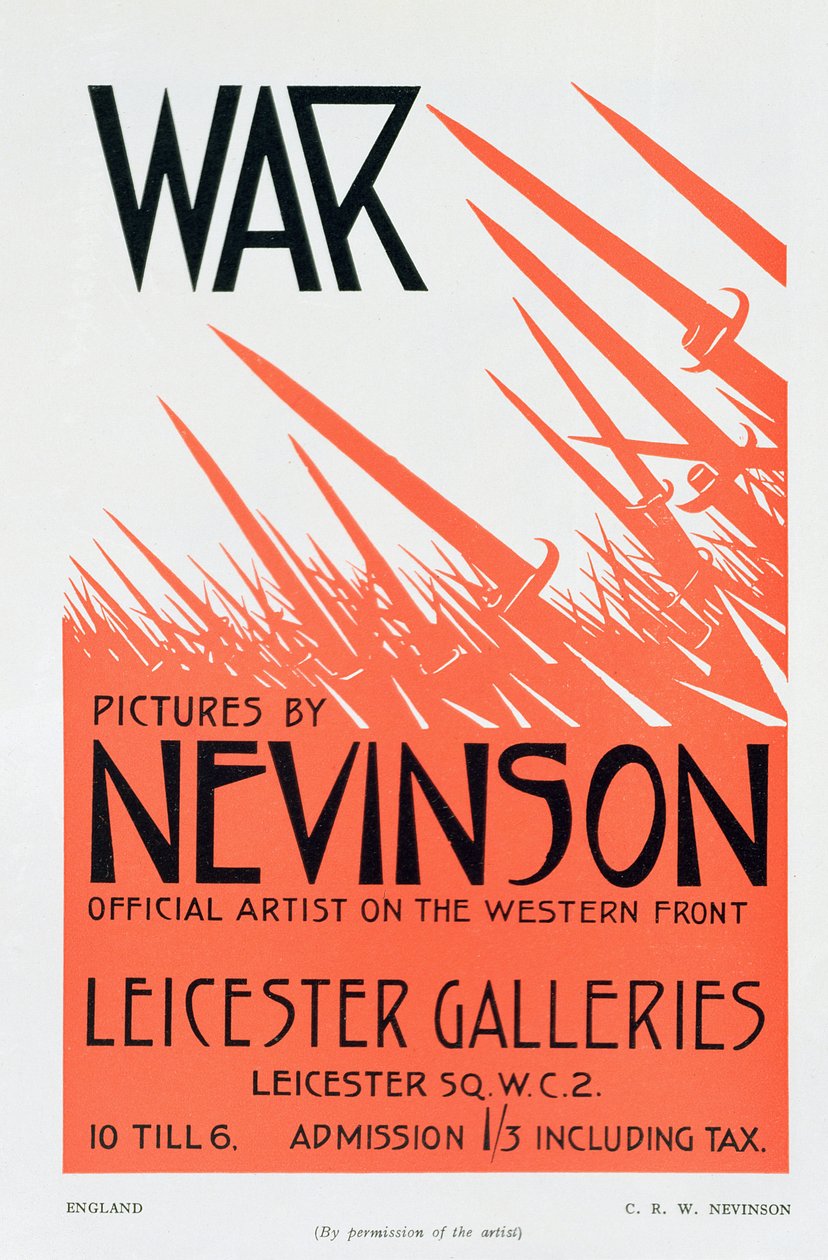 Krigsbilleder af Nevinson, officiel kunstner på vestfronten, plakat for en udstilling af Christopher Richard Wynne Nevinson