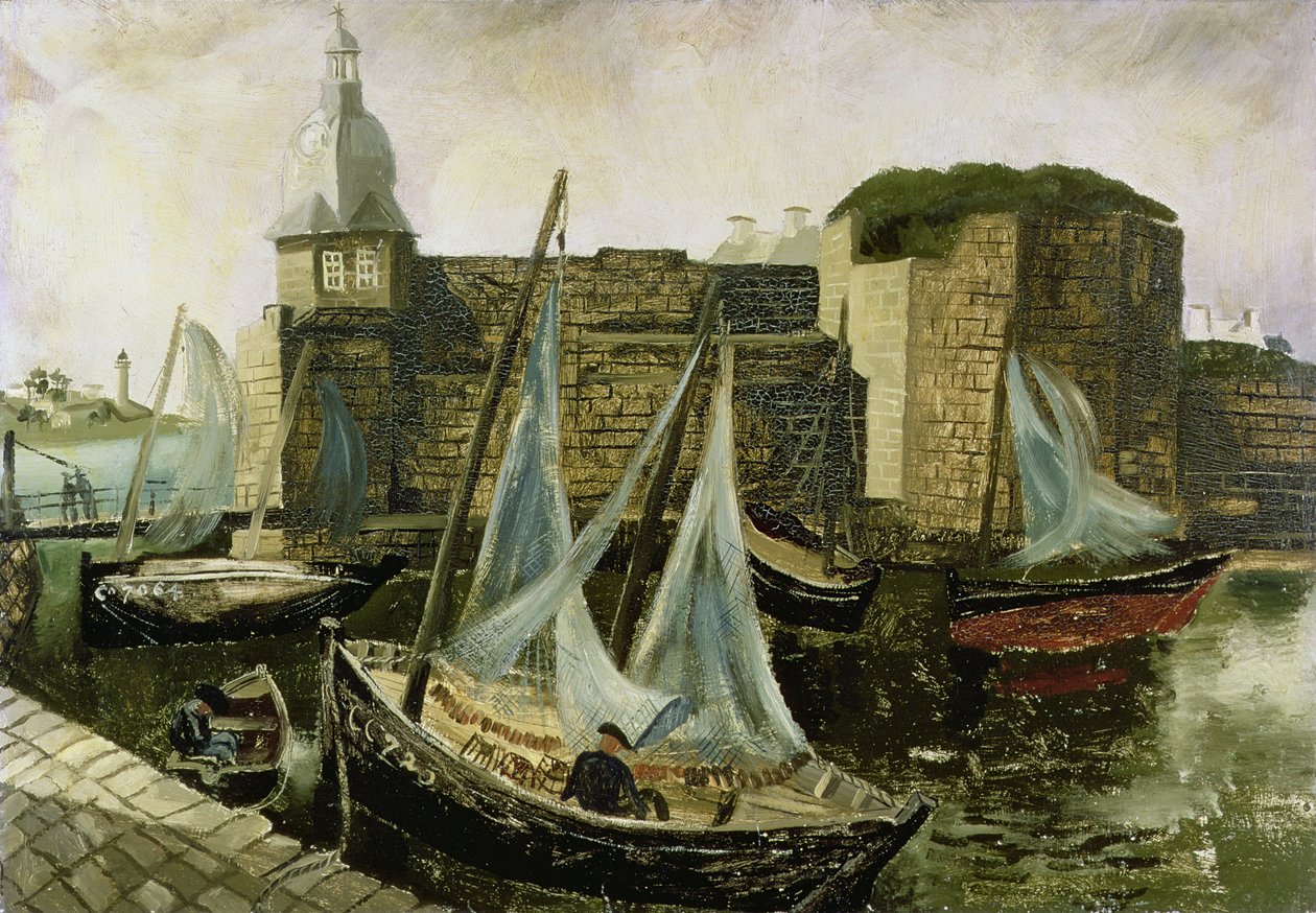 La Ville-Close, Concarneau, Bretagne, 1930 (olie på mølleboard) af Christopher Wood