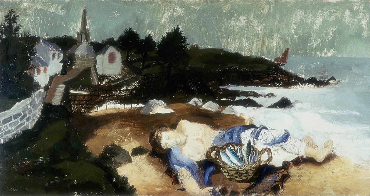 Sovende fisker, Ploar, Bretagne, 1930 af Christopher Wood