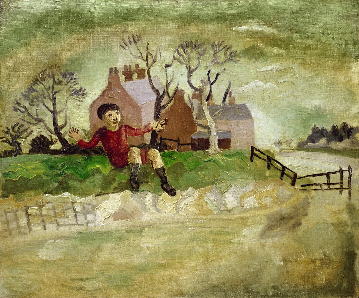 Den hoppende dreng, Arundel, West Sussex, 1929 af Christopher Wood