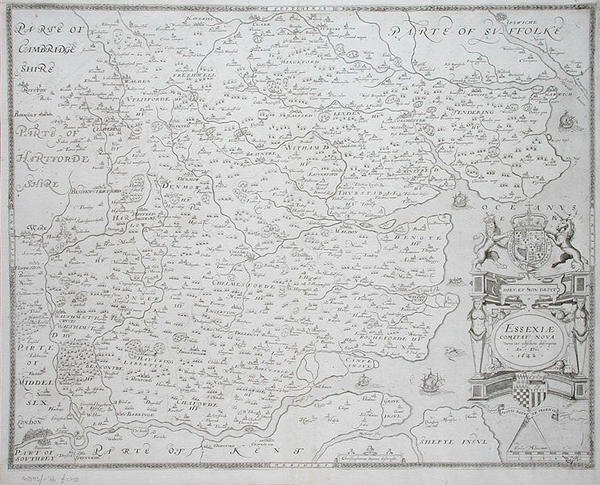 Kort over Essex, indgraveret af William Web, udgivet 1645 (gravering) af Christopher (after) Saxton
