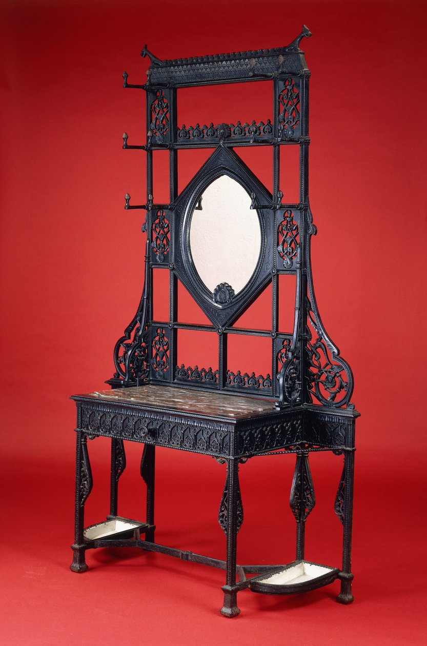 En Coalbrookdale støbejernsstander (støbejern, marmor, spejl) af Christopher Dresser