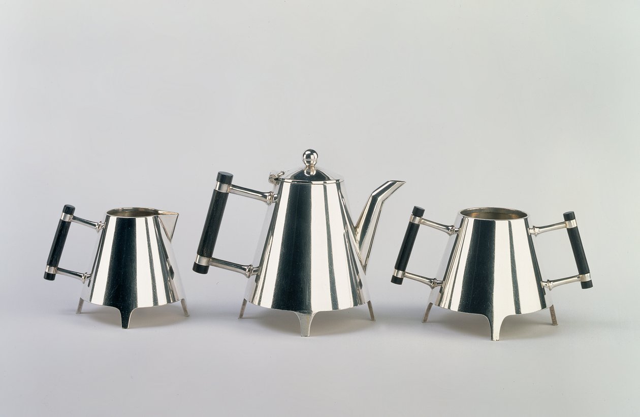 Afternoon tea sæt, lavet af James Dixon & Sons, Sheffield, designet ca. 1881 (galvaniseret sølv) af Christopher Dresser