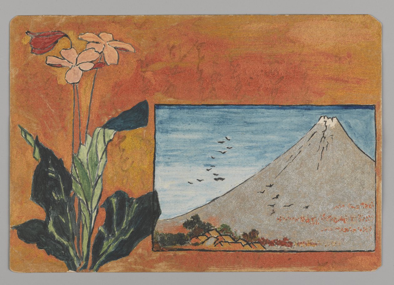 Fuji med blomster (wc på papir) af Christopher Grant La Farge
