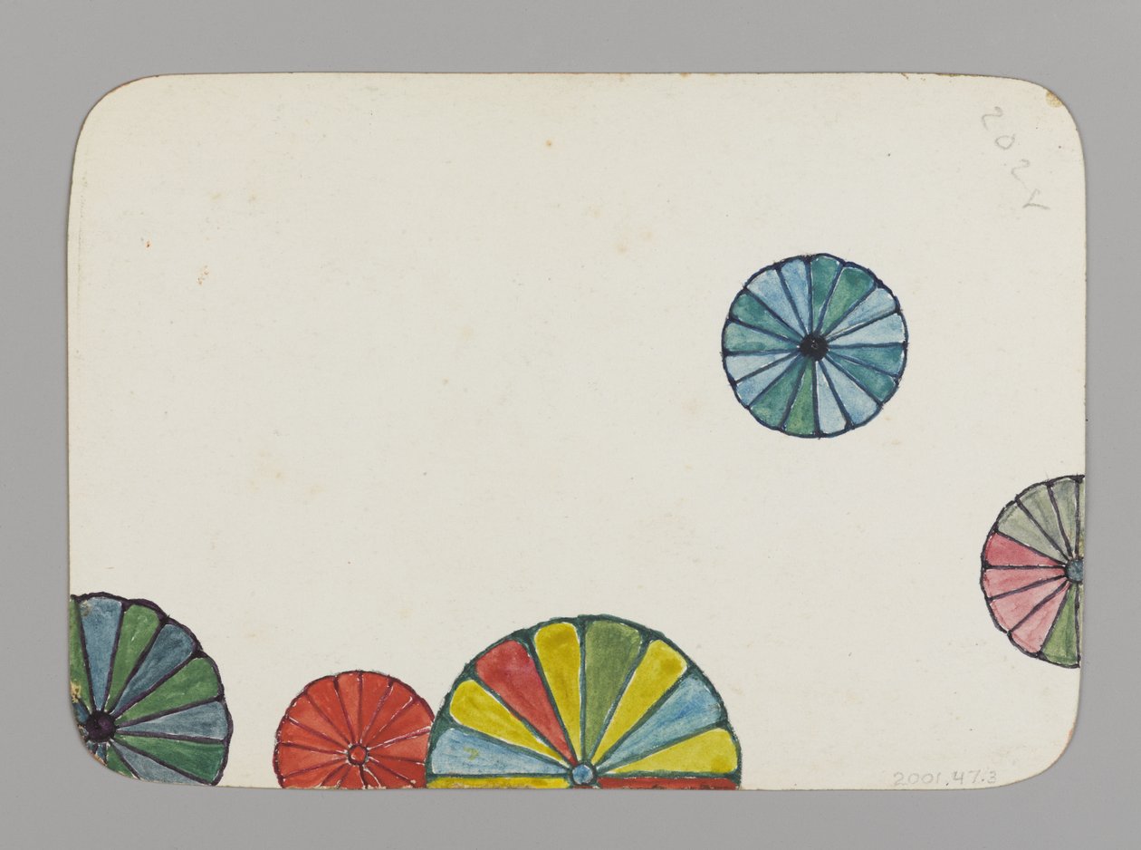 Lille kort dekoreret med stiliserede krysantemum (verso), ca. 1880 (wc, sort blæk og metallisk maling på meget tyndt karton) af Christopher Grant La Farge