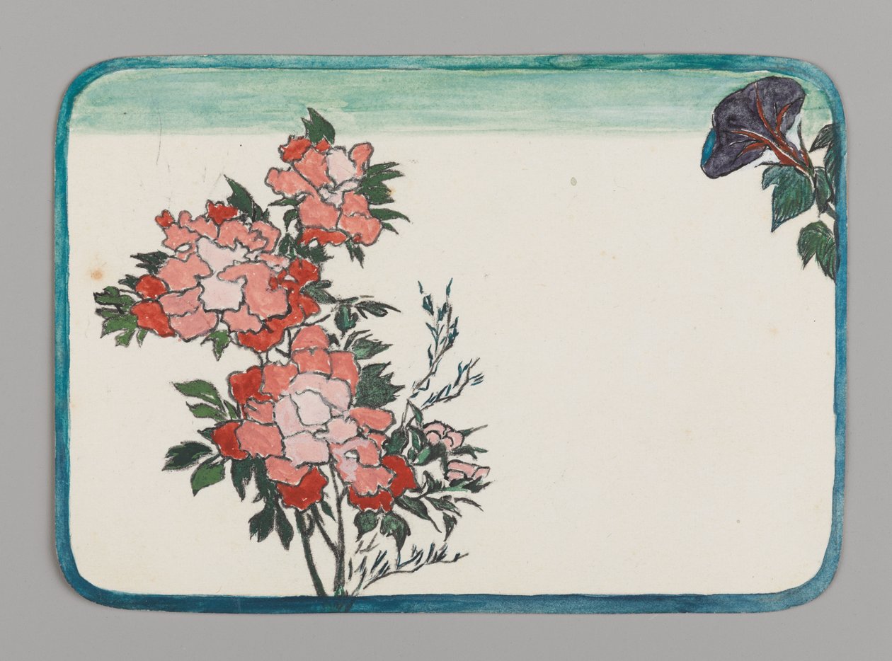Lille kort med krysantemum og morgenfrue, ca. 1880. Akvarel af Christopher Grant La Farge
