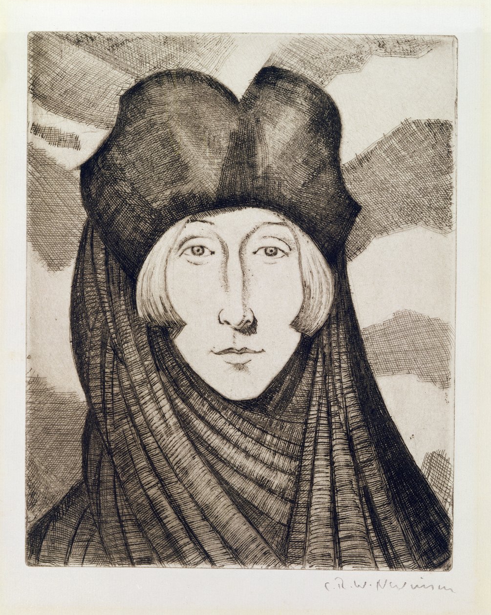 Edith Sitwell (1887-1964) 1927 (ætsning og tørnål) af Christopher Richard Wynne Nevinson