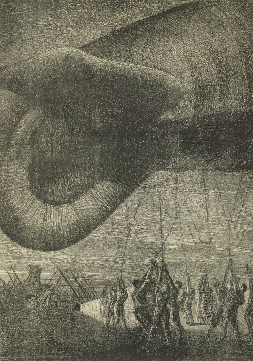 Hauling Down an Observation Balloon at Night, 1918 af Christopher Richard Wynne Nevinson