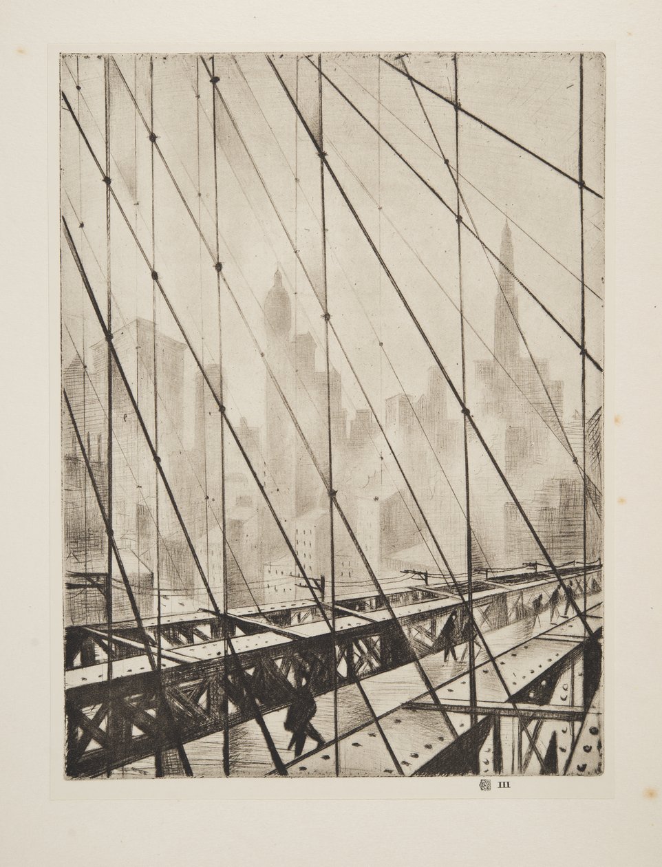 Looking Through Brooklyn Bridge, pub.1921 (radering) af Christopher Richard Wynne Nevinson