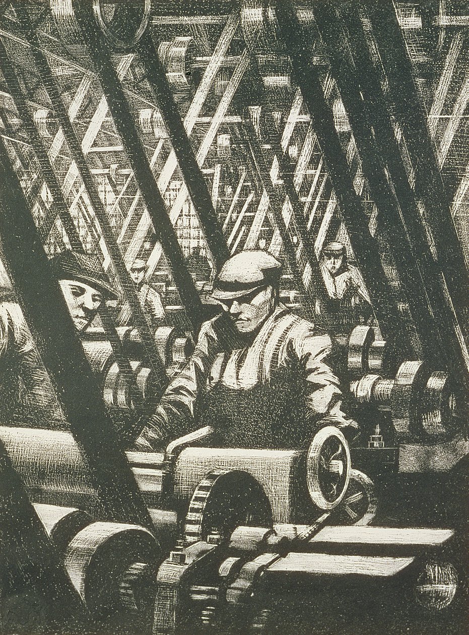 Fremstilling af motoren, 1917 (ætsning og tørpunkt) af Christopher Richard Wynne Nevinson