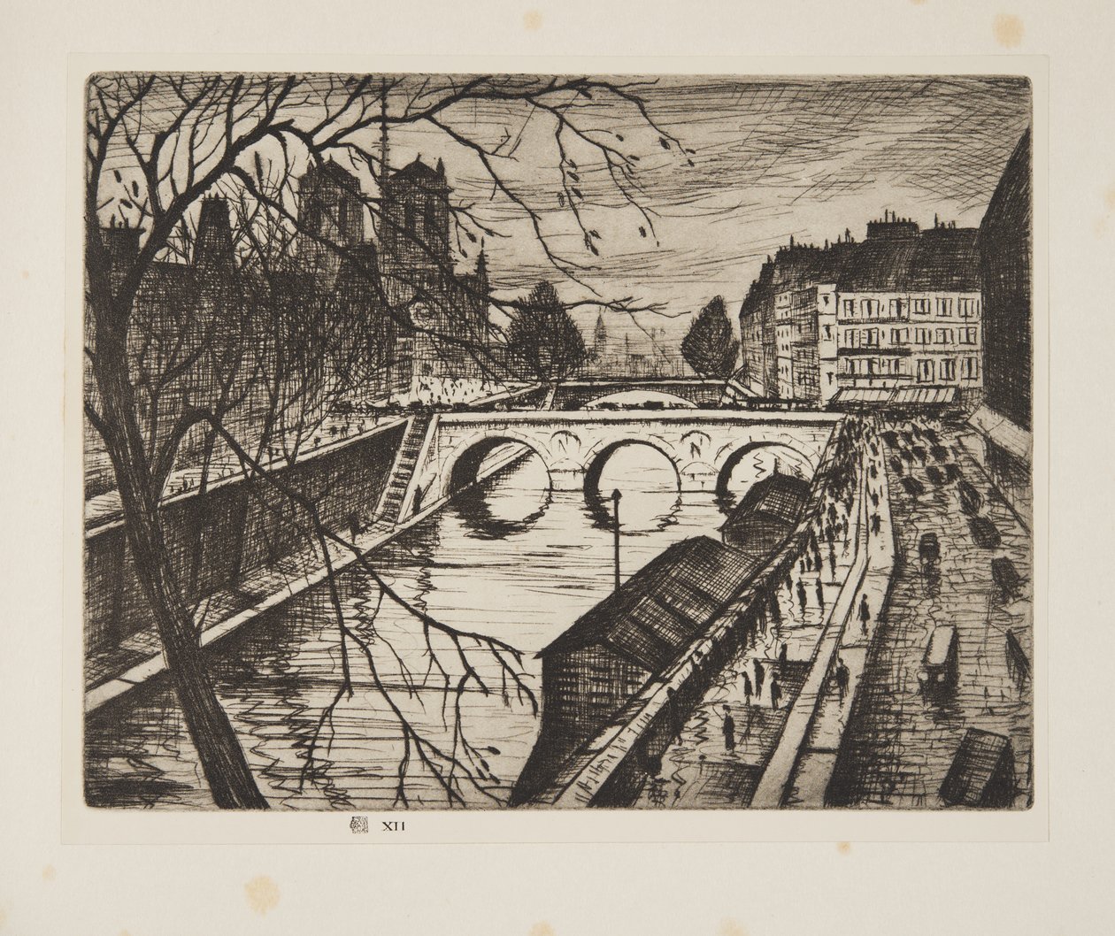 Notre Dame, kajerne i Paris, pub.1931 (radering) af Christopher Richard Wynne Nevinson