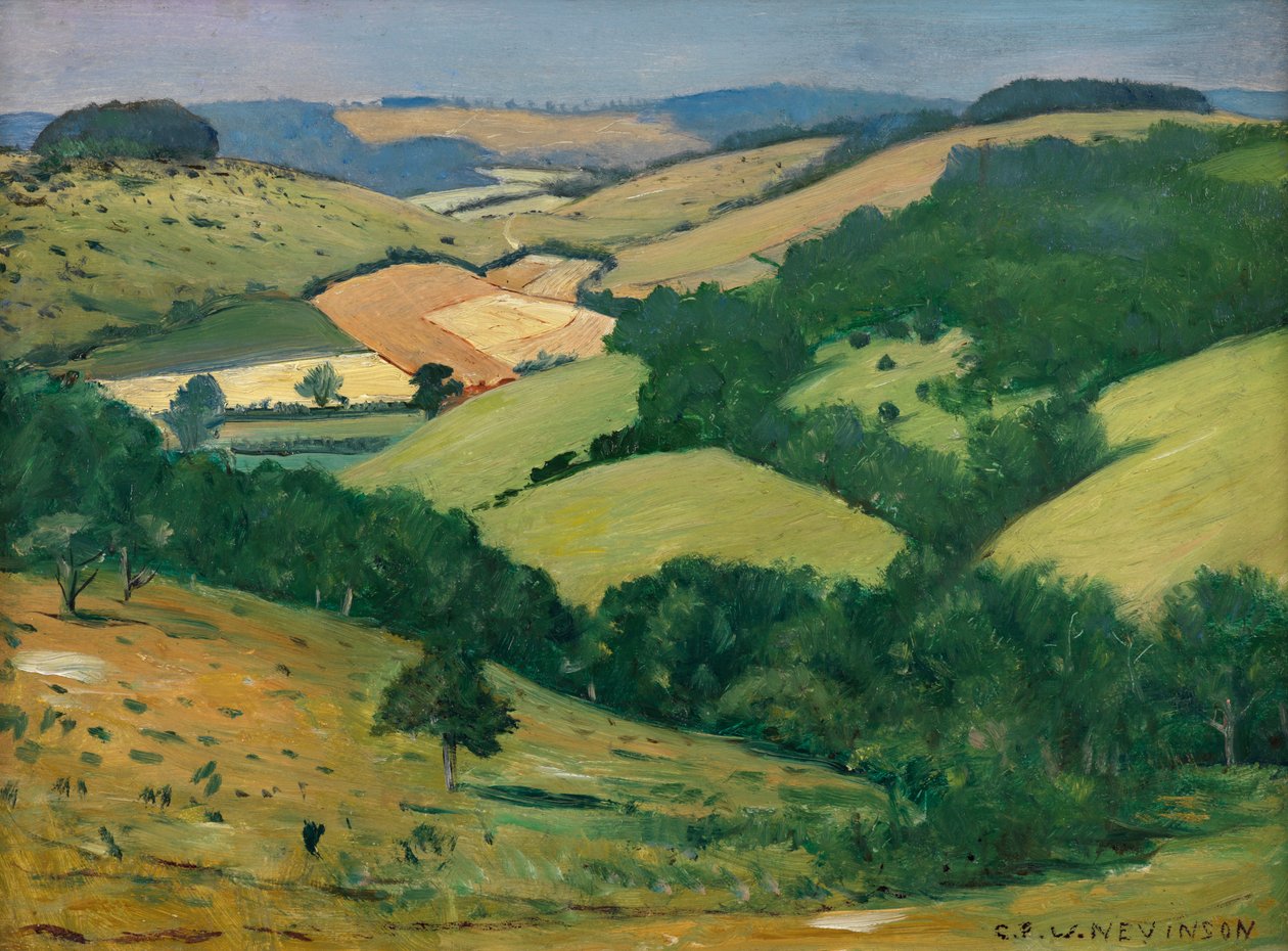 Rolling Country (nedturene under Goodwood) (olie om bord) af Christopher Richard Wynne Nevinson