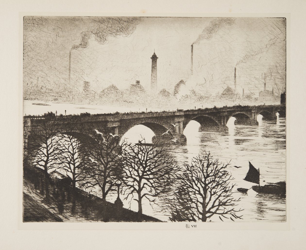 Waterloo Bridge fra et Savoy-vindue, pub.1925 (radering) af Christopher Richard Wynne Nevinson