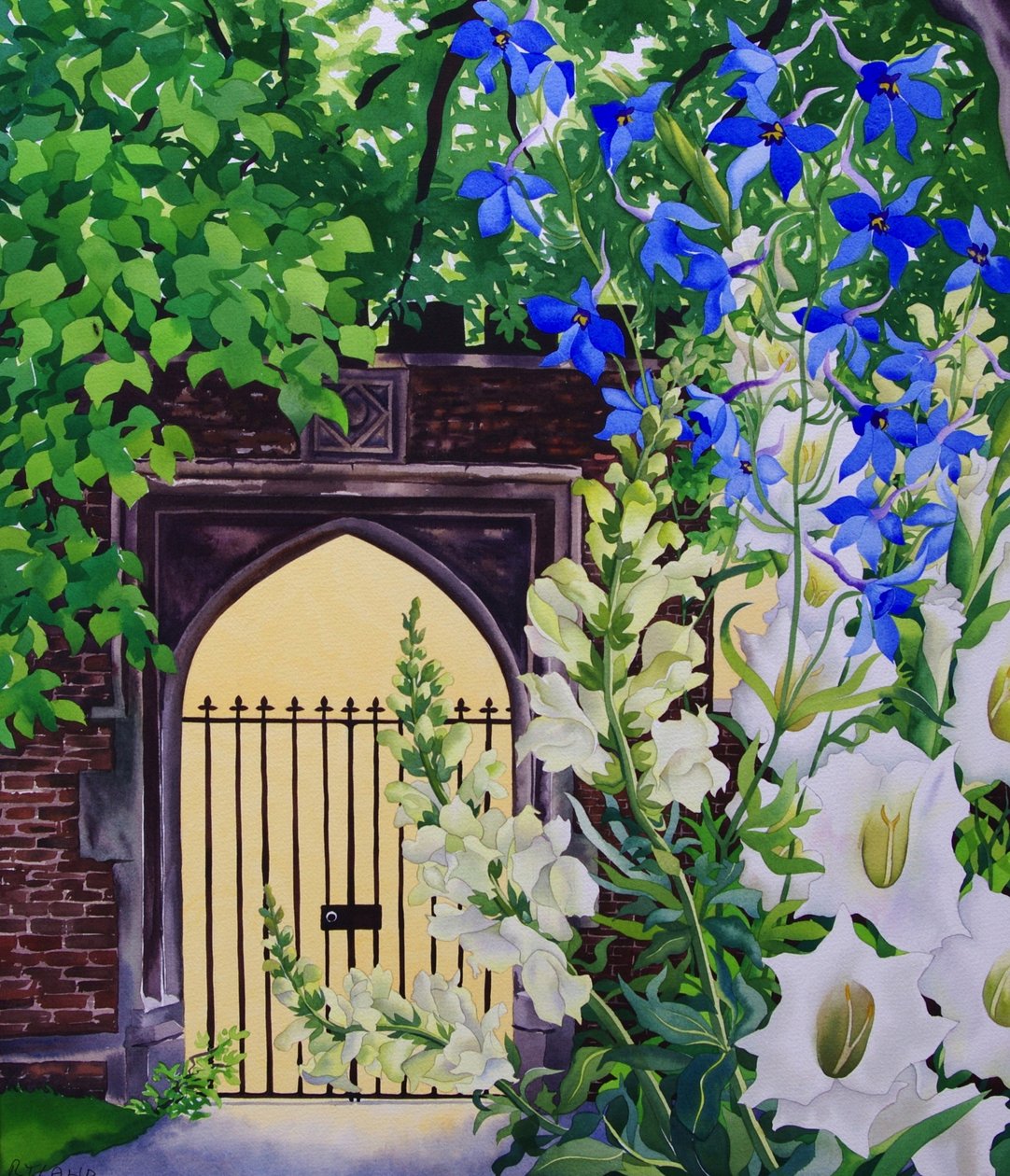 Blomster ved en solbelyst port, 2008 (wc på papir) af Christopher Ryland