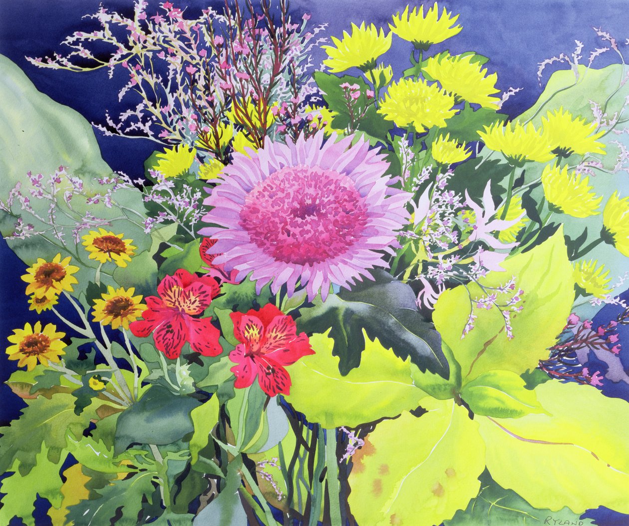 Blomster i december, 2005 (akvarel på papir) af Christopher Ryland