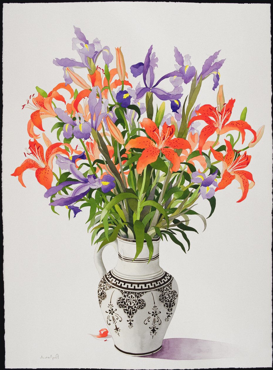 Blomster i en sort og hvid kande (wc) af Christopher Ryland