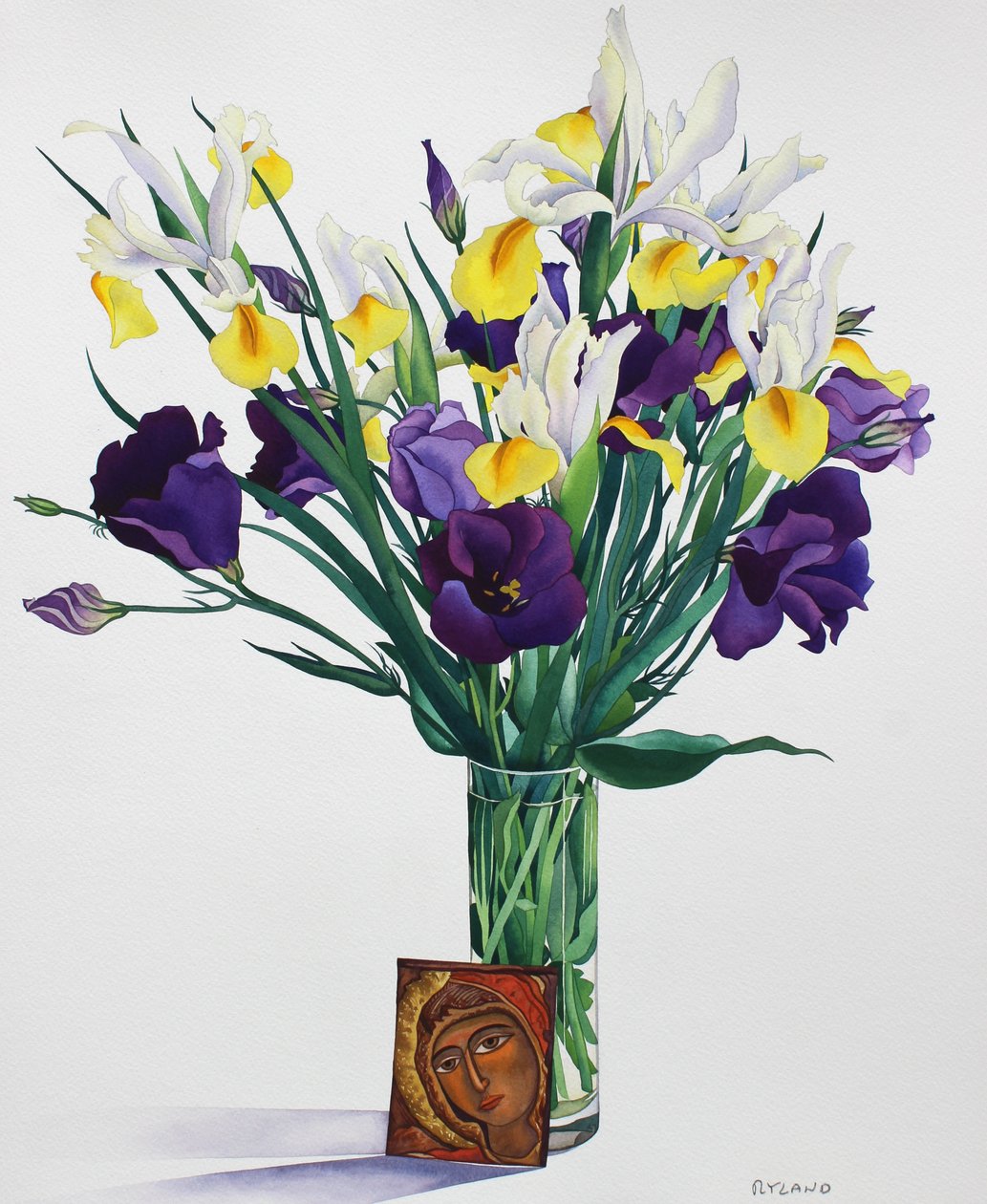 Blomster med ansigt fra et ikon (akvarel på papir) af Christopher Ryland