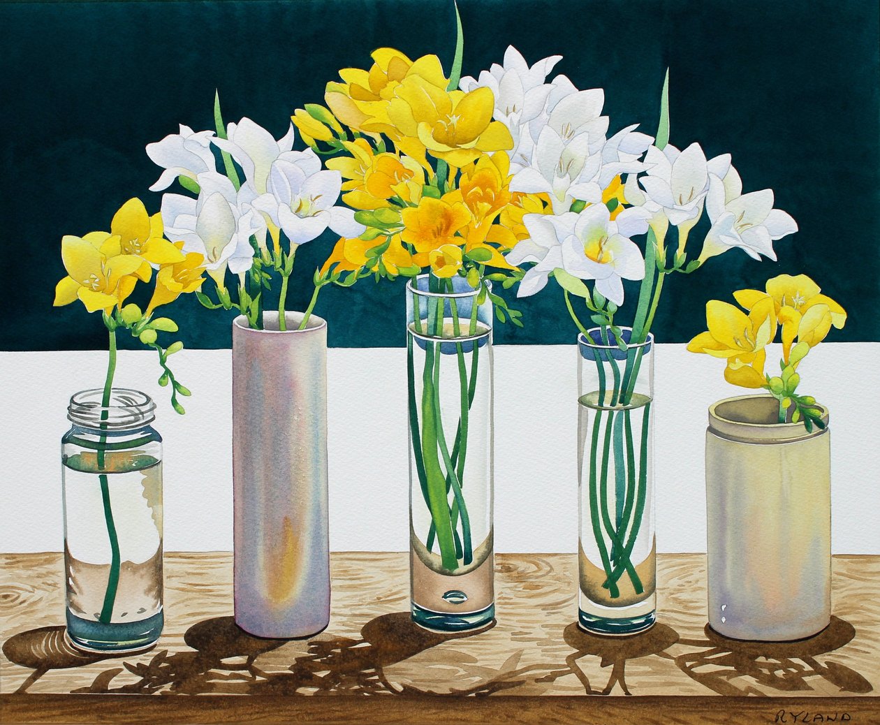 Still Life Freesias (akvarel på papir) af Christopher Ryland