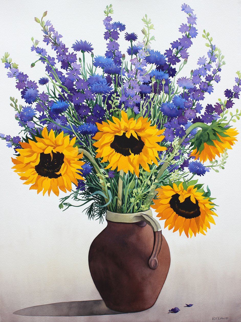 Sommerblomster i brun kande (akvarel på papir) af Christopher Ryland