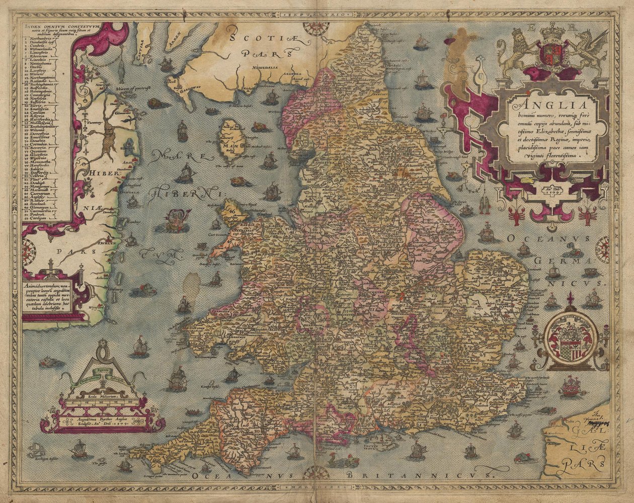 Anglia: England og Wales, 1579 af Christopher Saxton