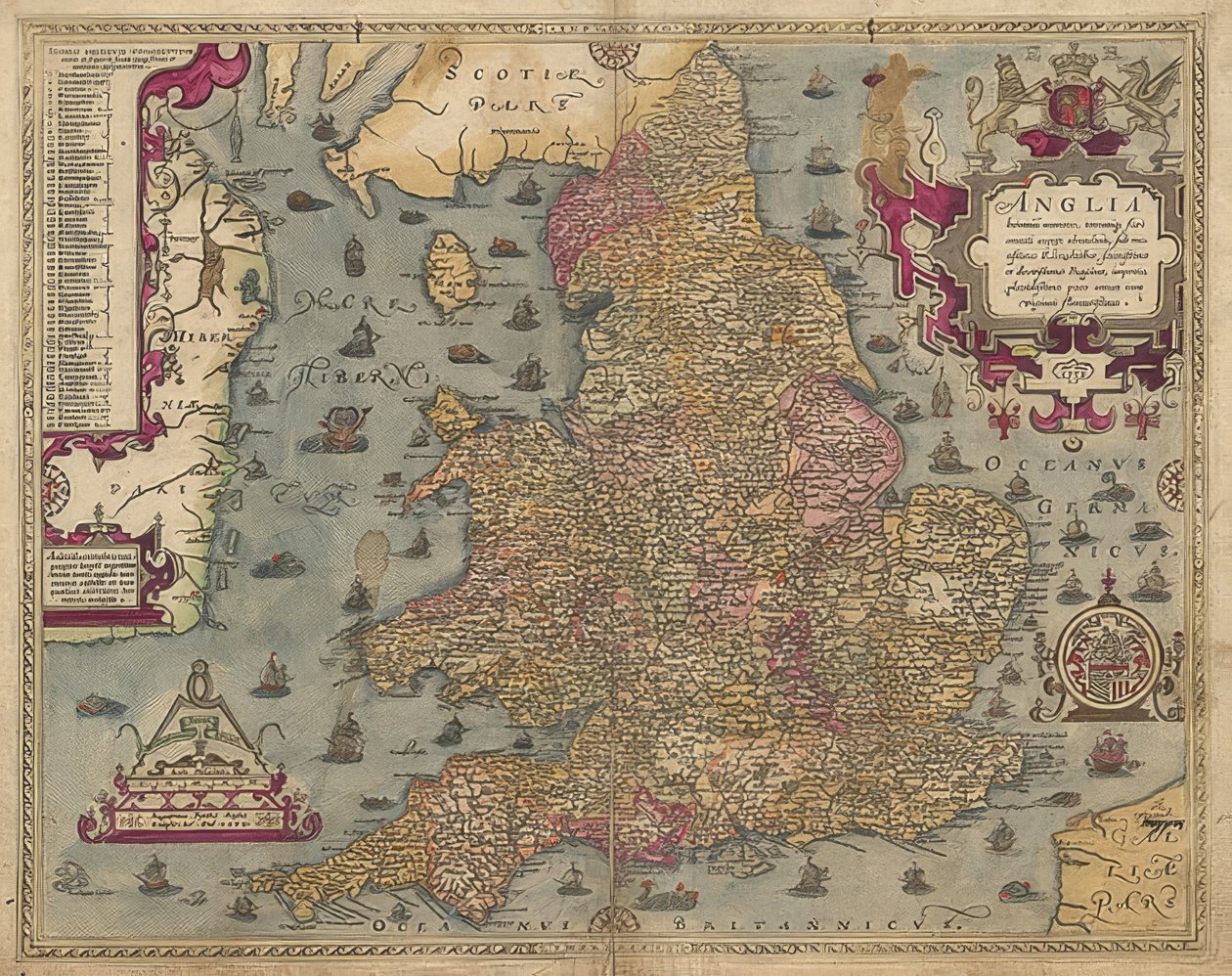 Anglia: England og Wales. 1579 af Christopher Saxton