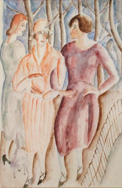 Franske piger, ca. 1926 (akvarel over blyant på papir) af Christopher Wood