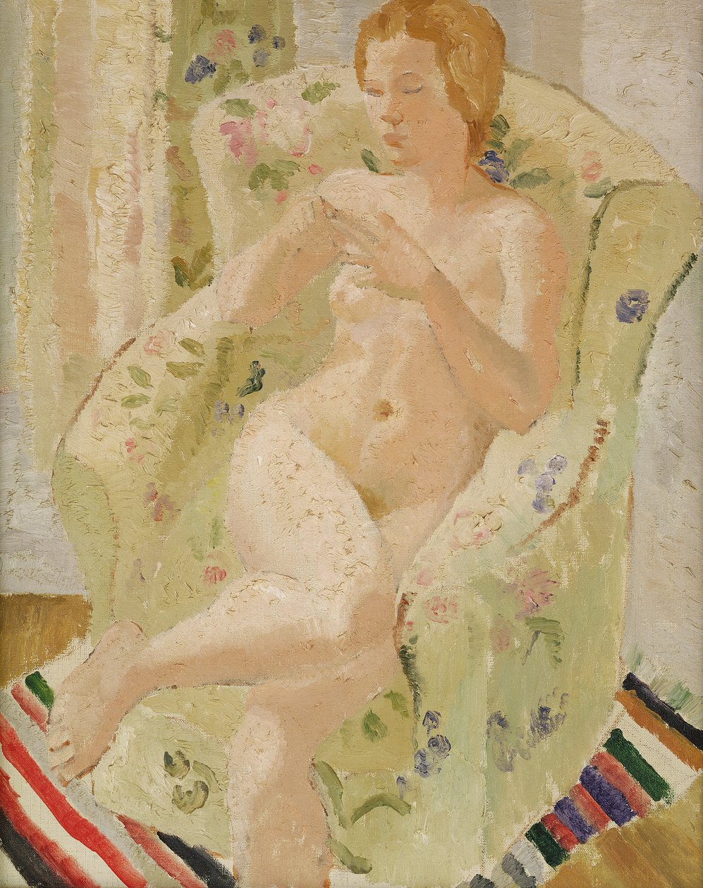 Siddende nøgen pige i et interiør, 1928 af Christopher Wood