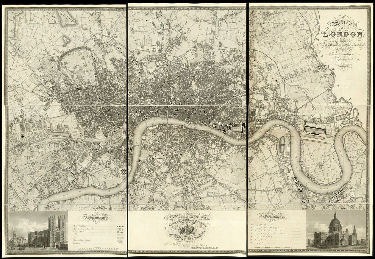 Kort over London, fra en faktisk opmåling foretaget i 1824 af Christopher and John (fl.1821 40) Greenwood