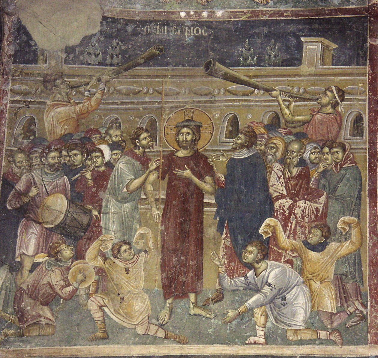 Musikernes Mocking of Jesus-scene, ca 1317 af Chrostiras Michael