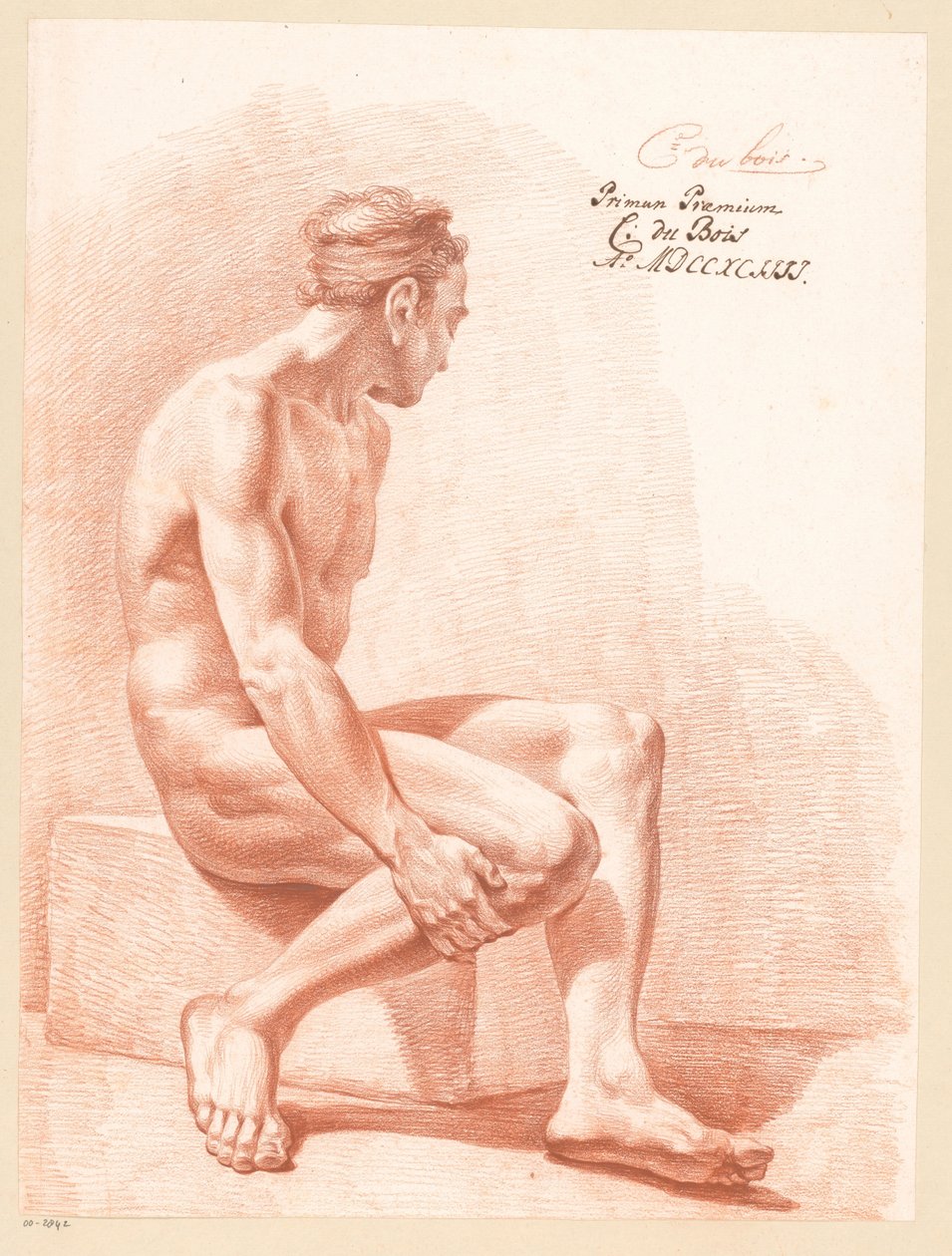 Siddende mand nøgen, set fra siden (1. præmie 1794) af Chrétien Dubois