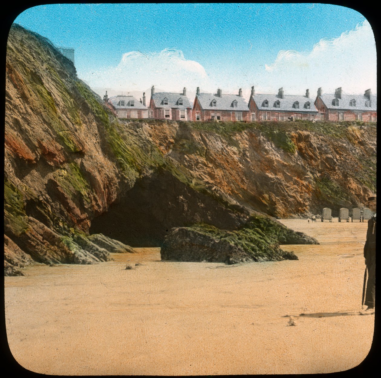 Strand og klipper, Newquay, Cornwall, slutningen af det 19. eller begyndelsen af det 20. århundrede af Church Army Lantern Department