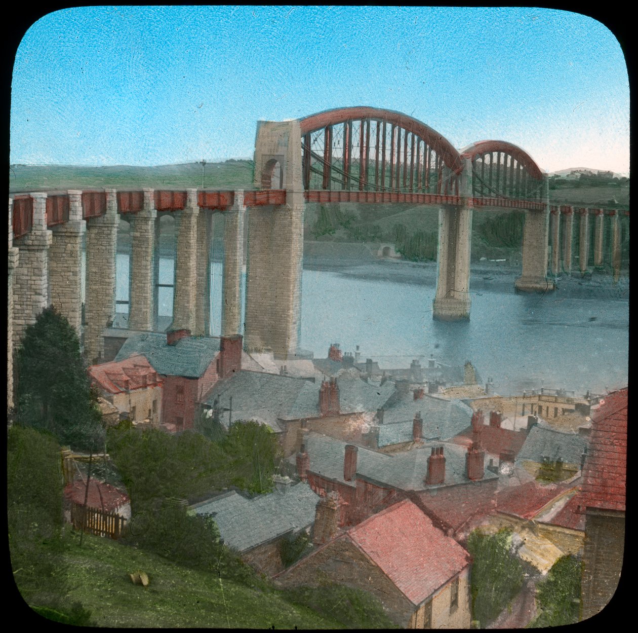 Royal Albert Bridge, Saltash, Cornwall, slutningen af det 19. eller begyndelsen af det 20. århundrede af Church Army Lantern Department